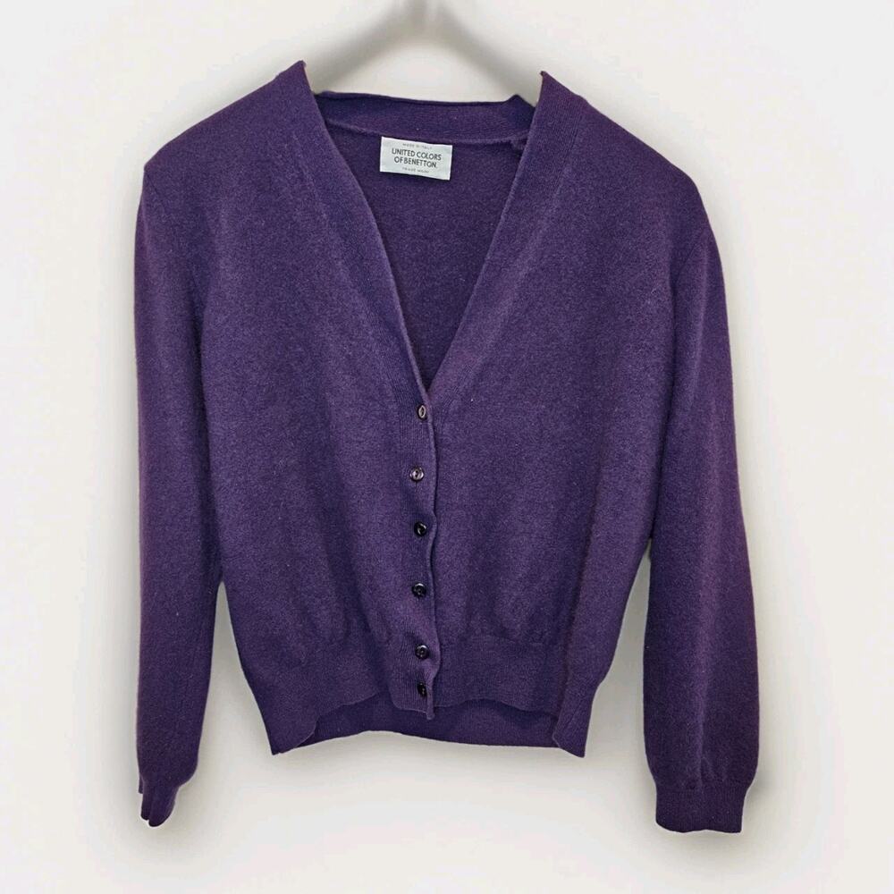80'S Vtg UNITED Colors Of Benetton Purple Sweater Cardigan M Medium Wool Angora